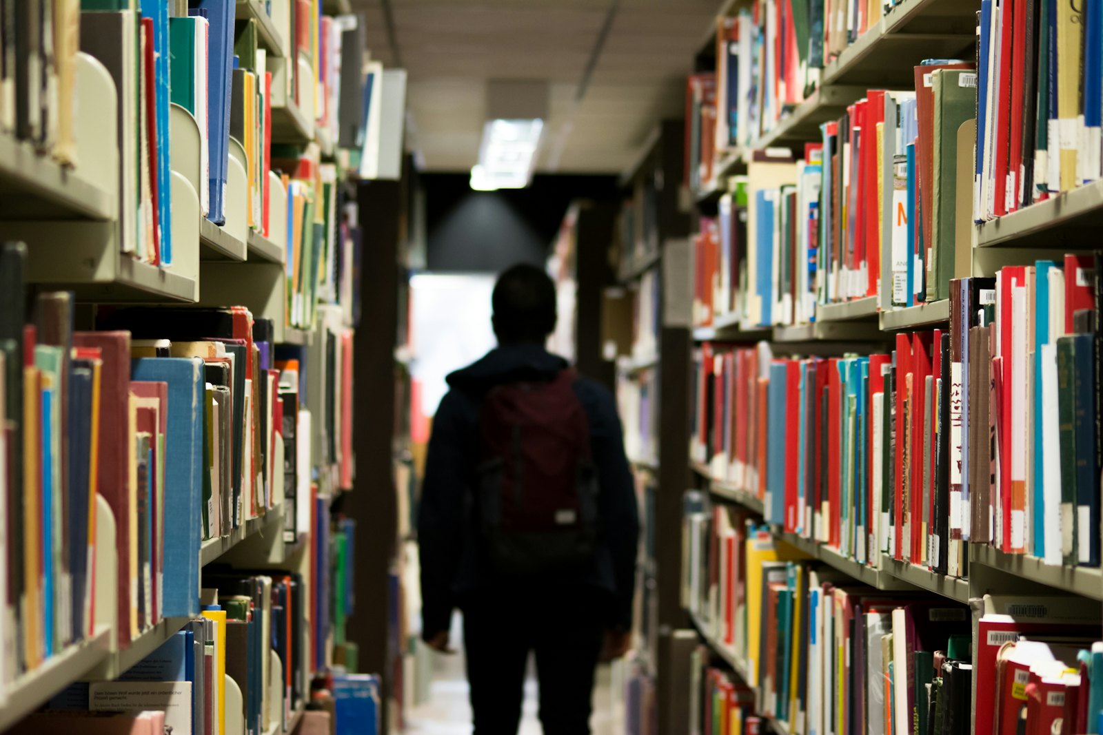 学生在学校图书馆里自主学习